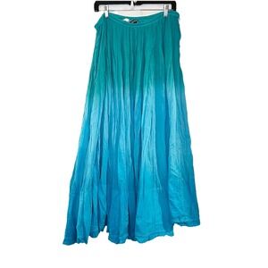 Label Ritu Kumar Teal Blue Ombre‎ Dip Dye Tiered Maxi Skirt Heavy Circle Flowy